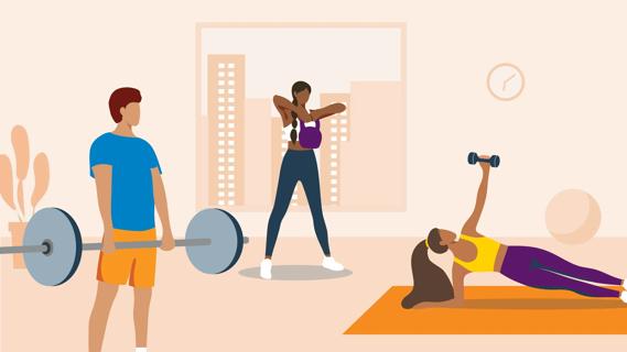 People at the gym lifting different kinds of weights